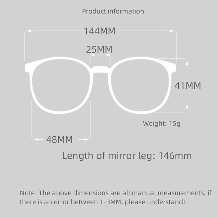 Ultralight Titanium Polarized Fashion Sunglasses Measurement