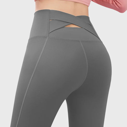 Gray High Waisted Cross Back Seamless Push Up Gym Leggings On Sale