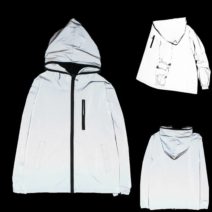 Reflective Unisex Hip-hop Style Cycling Hooded Windbreaker Jacket On Sale