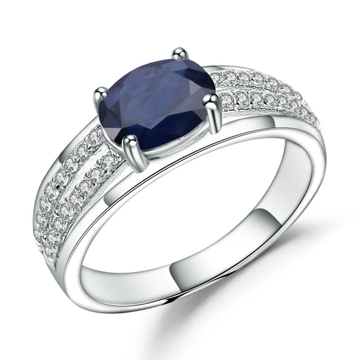 925 Sterling Silver 1.66Ct Natural Blue Sapphire Gemstone Ring On Sale