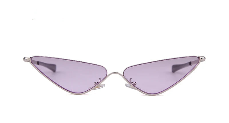 Purple Retro Triangle Shape 90s Vintage Style Half Silver Frame Fashion Sunglasses On Sale