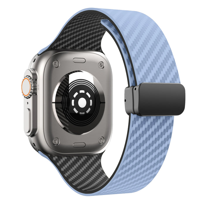 Sky Blue Black Carbon Fiber Pattern Silicone Magnetic Loop Apple Watch Band For iWatch Series On Sale