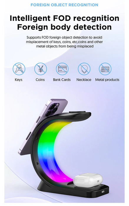 3 in 1 Magnetic Wireless Fast Charging Dock Station With RGB Night Light for iPhones, Apple Watches, and AirPods On Sale
