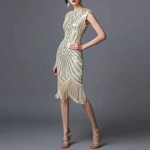 Gold O-Neck The Great Gatsby Style Flapper Dress On Sale