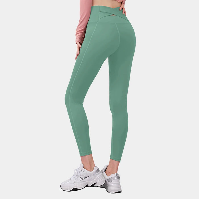 Green High Waisted Cross Back Seamless Push Up Gym Leggings On Sale
