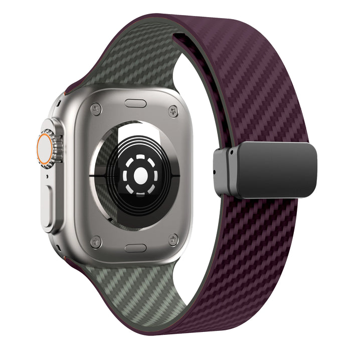 Purple Gray Carbon Fiber Pattern Silicone Magnetic Loop Apple Watch Band For iWatch Series On Sale