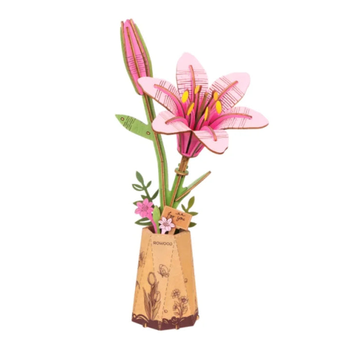 Pink Daylily Eternal Flowers Bouquet Collection 3D Wooden Puzzle Model Kits On Sale