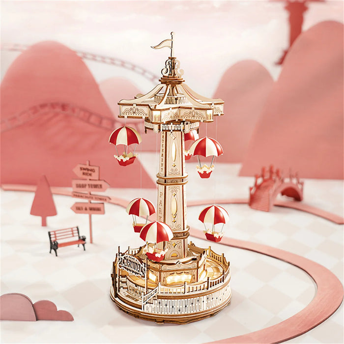 Parachute In The Fairground Carnival Magic Amusement Park Series 3D Music Box Wooden Puzzle Kit On Sale