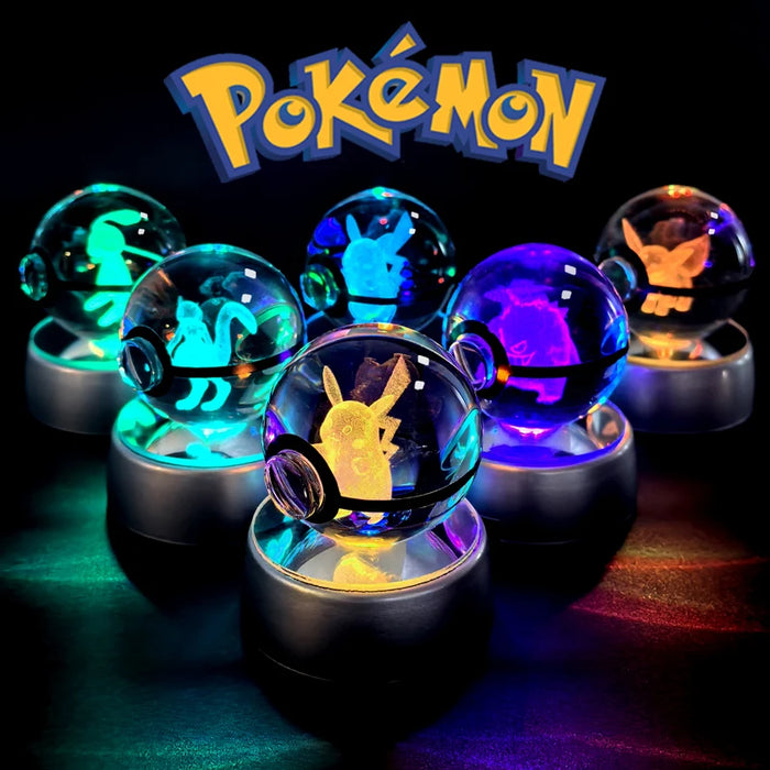 3D Crystal Glass Poke Ball Night Lights Collection Contained Inside Pokemon Characters On Sale