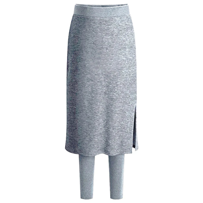 Light Gray Soft Stretchy One Piece No Fleece Midi Skirt Leggings For Spring, Summer, Autumn On Sale