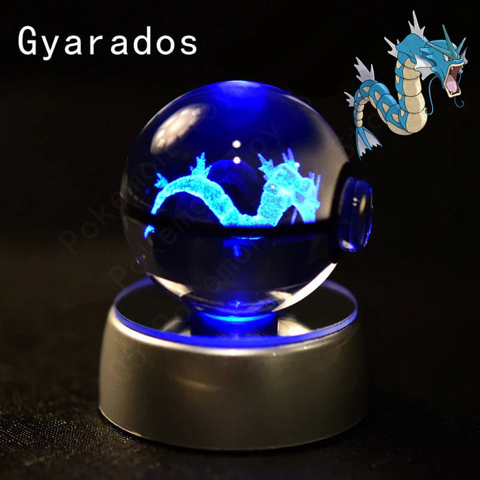 3D Crystal Glass Poke Ball Night Lights Collection Contained Inside Gyarados Pokemon Characters On Sale
