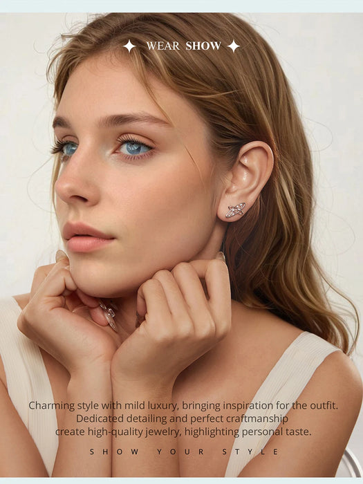 925 Sterling Silver White Gold Plated Planet Milky Way Stud Earrings On Sale