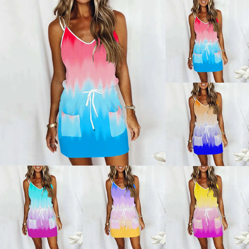 Gradient Print Double Pocket Beach Dress (Plus size available) On Sale