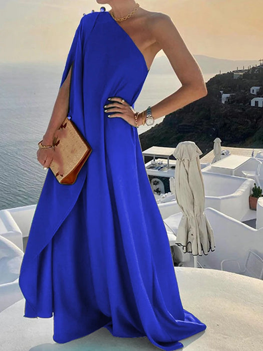 Elegant Off Shoulder Blue Boho Long Maxi Dress On Sale