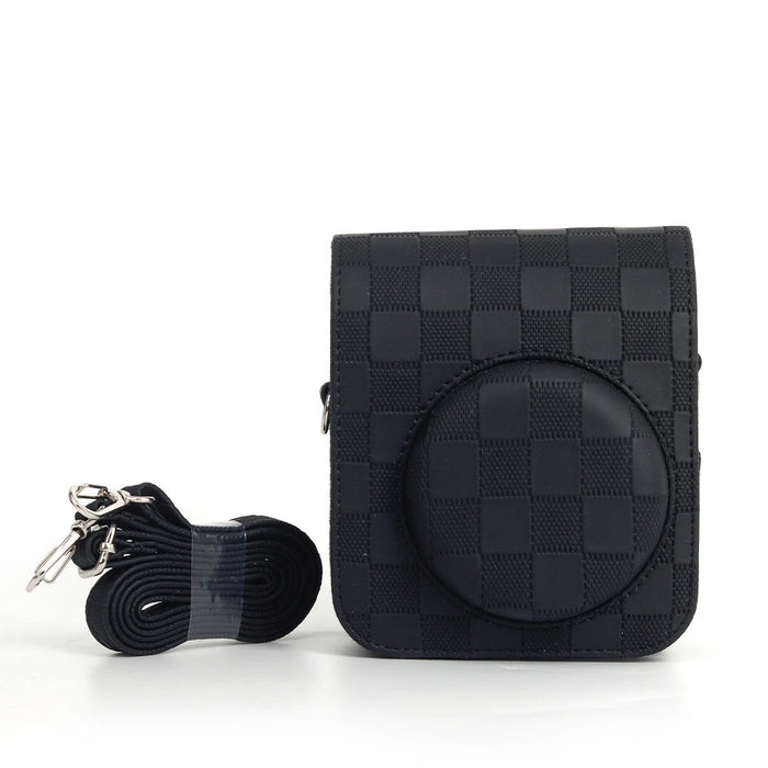 Black Fujifilm Instax Mini 12 3D Texture Camera Case with Shoulder Strap On Sale
