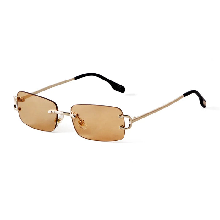 Classic Rectangular Rimless Sunglasses On Sale - Gold Light Brown