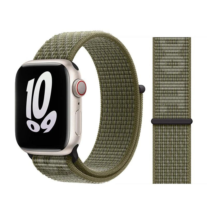 NIKE Designs Nylon Watch Straps Collection For Apple Watch On Sale - NIKE Slogan Green Platinum