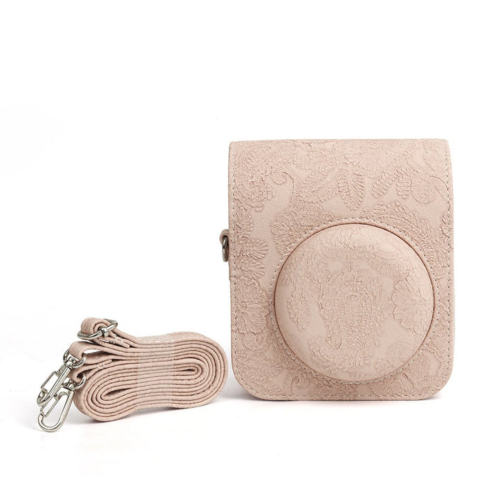 Beige Fujifilm Instax Mini 12 3D Texture Camera Case with Shoulder Strap On Sale