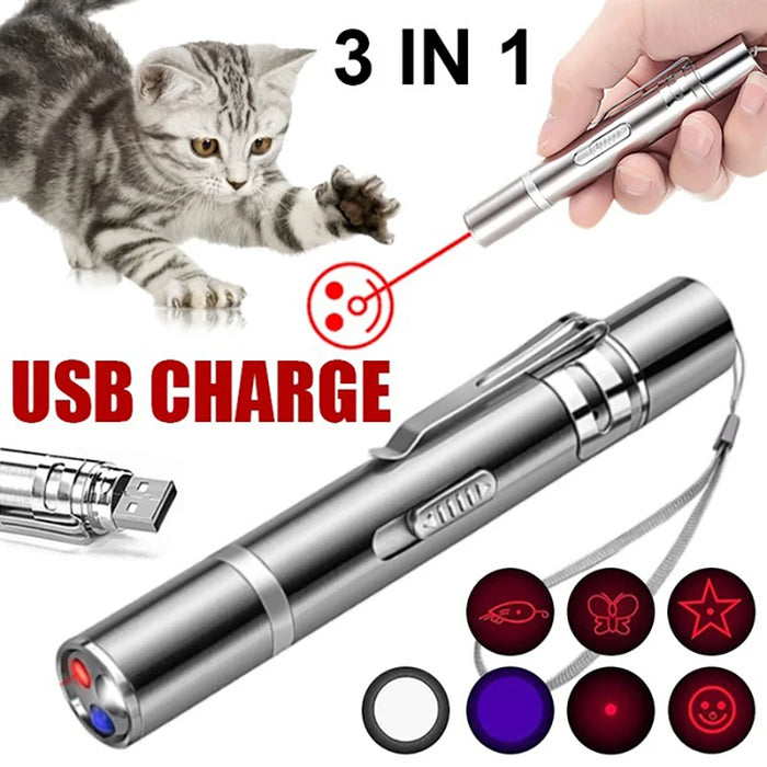 3 in 1 USB Rechargeable LED Cat Interactive Laser Pointer On Sale