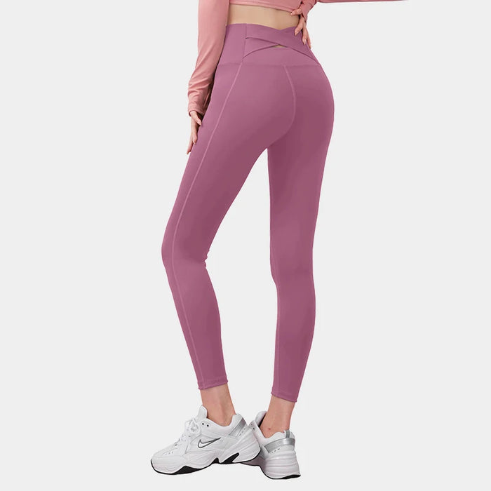 Pink High Waisted Cross Back Seamless Push Up Gym Leggings On Sale