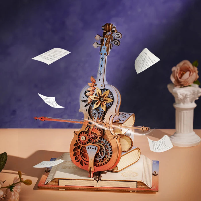 Magical self-playing Cello Mechanical Music Box 3D Wooden Puzzle Kit On Sale
