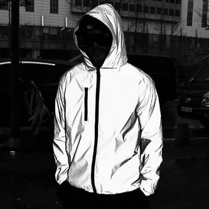 Reflective Unisex Hip-hop Style Cycling Hooded Windbreaker Jacket On Sale