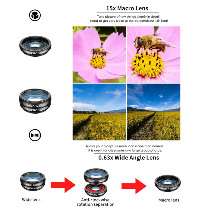 10 in 1 22x Telephoto Effect, Wide Angle, Macro, Fisheye Lens And CP, Flow, Radial, Star Filters, Mobile Phone Camera Lens Set on Sale