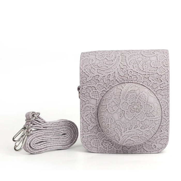 Gray Fujifilm Instax Mini 12 3D Texture Camera Case with Shoulder Strap On Sale