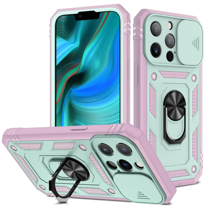 Green Pink iPhone Case With Camera Armor Cell Phone Cover For iPhone 13, 12, 12 Mini, 12 Pro, 12 Pro Max On Sale