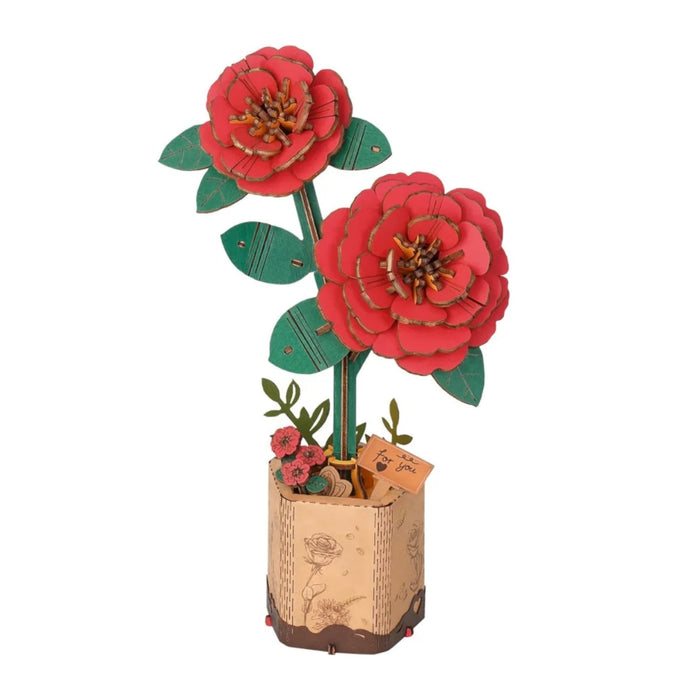 Red Camellia Eternal Flowers Bouquet Collection 3D Wooden Puzzle Model Kits On Sale