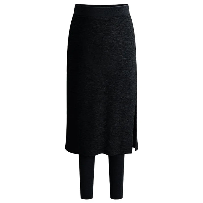 Black Soft Stretchy One Piece No Fleece Midi Skirt Leggings For Spring, Summer, Autumn On Sale