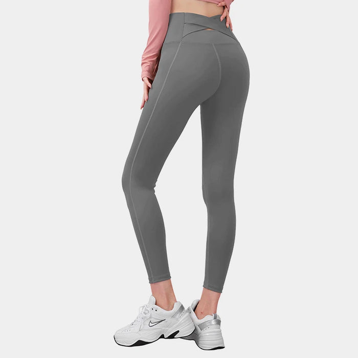 Gray High Waisted Cross Back Seamless Push Up Gym Leggings On Sale