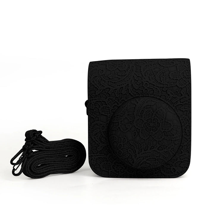 Black Fujifilm Instax Mini 12 3D Texture Camera Case with Shoulder Strap On Sale