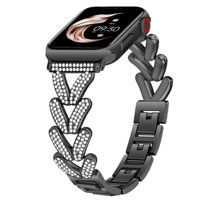 Black Apple Watch Diamond Metal Band 38mm, 40mm, 41mm, 42mm, 44mm, 45 mm, 46 mm, 49mm On Sale