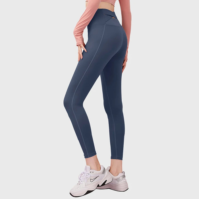 Blue High Waisted Cross Back Seamless Push Up Gym Leggings On Sale