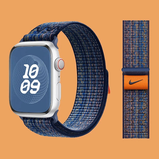 Royal Orange NIKE Designs Nylon Sport Loop Watch Straps Collection For Apple Watch 38mm, 40mm, 41mm, 42mm, 44 mm, 45mm, 46mm, 49mm On Sale