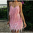 Pink Spaghetti Strap Tassel Sequins Feather Fringe Mini Dress On Sale