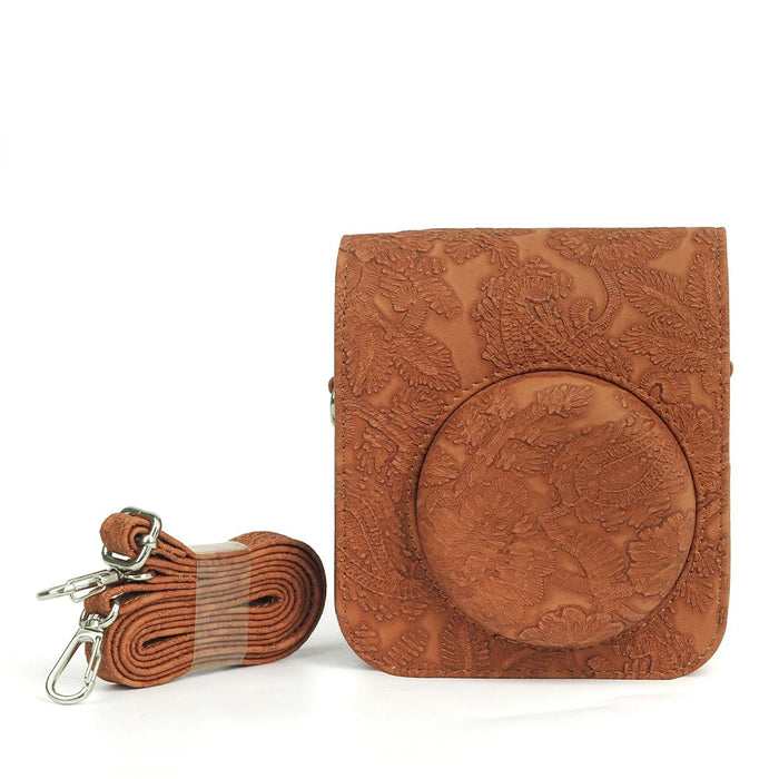 Brown Fujifilm Instax Mini 12 3D Texture Camera Case with Shoulder Strap On Sale