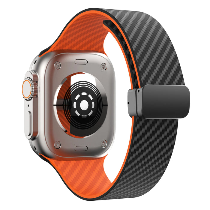 Black Orange Carbon Fiber Pattern Silicone Magnetic Loop Apple Watch Band For iWatch Series On Sale