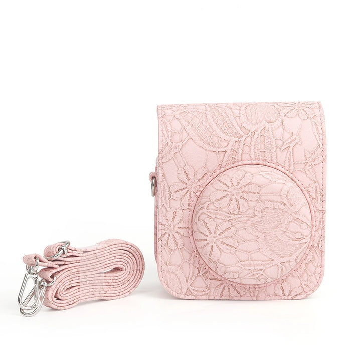 Pink Fujifilm Instax Mini 12 3D Texture Camera Case with Shoulder Strap On Sale