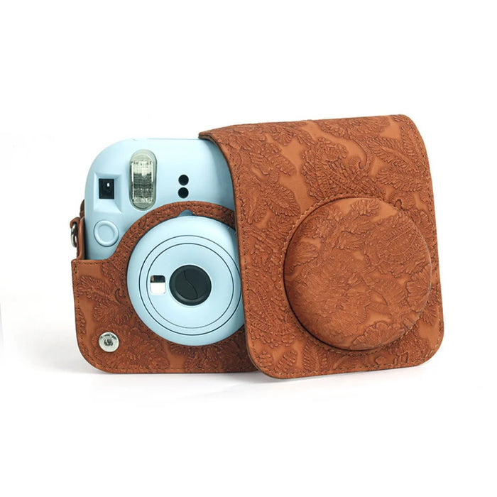 Brown Fujifilm Instax Mini 12 3D Texture Camera Case with Shoulder Strap On Sale