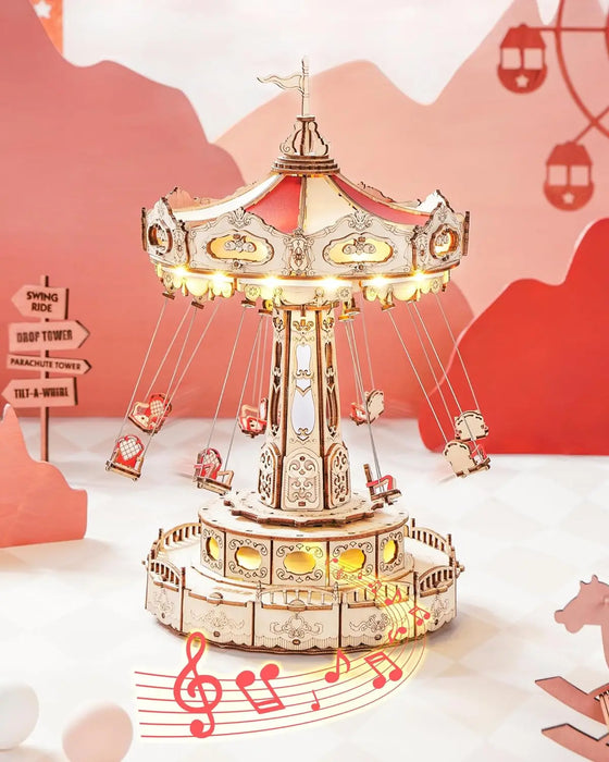 Swing Ride Magic Amusement Park Series 3D Music Box Wooden Puzzle Kit On Sale