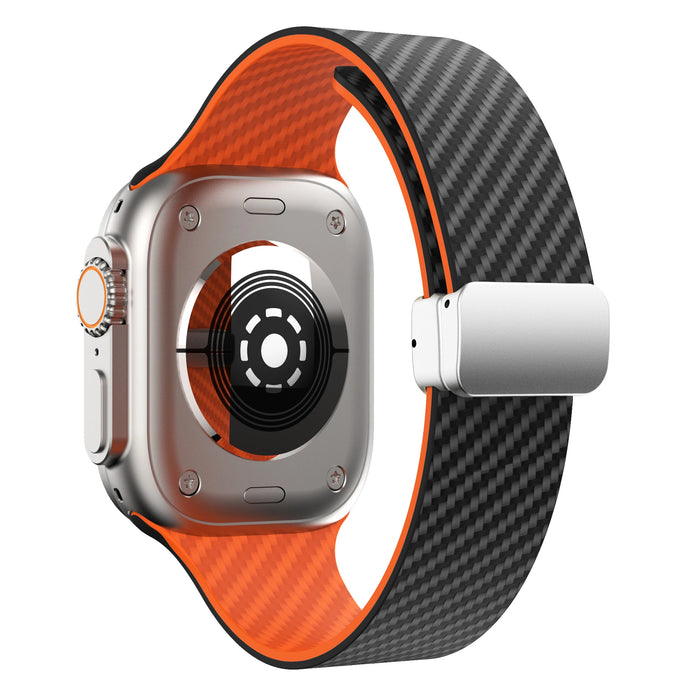 Black Orange Carbon Fiber Pattern Silicone Magnetic Loop Apple Watch Band For iWatch Series On Sale