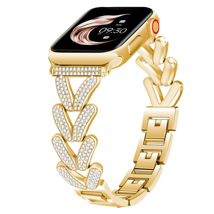 Gold Apple Watch Diamond Metal Band 38mm, 40mm, 41mm, 42mm, 44mm, 45 mm, 46 mm, 49mm On Sale