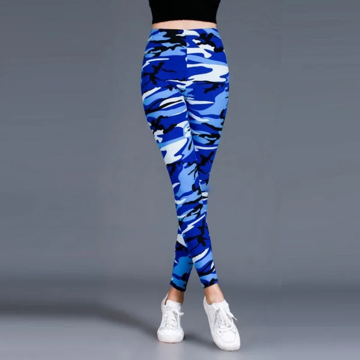 Blue Soft High-Waisted Camouflage Yoga Gym Leggings On Sale