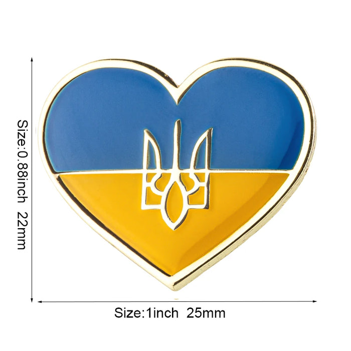 Ukraine Heart Shape With Trident Brooches Lapel Pins On Sale
