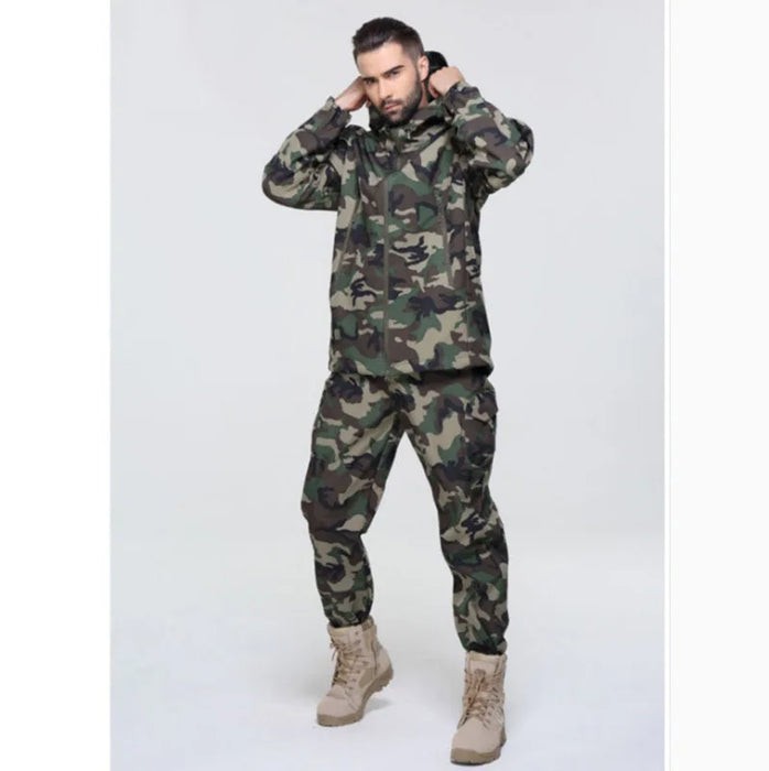 Green Jungle Camouflage Waterproof Thermal Hooded Outerwear Set For Men On Sale