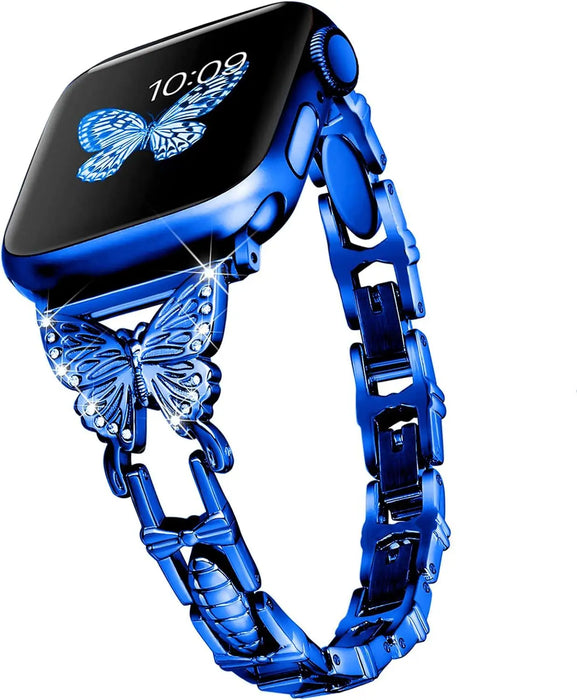 Blue Butterfly Women Apple Watch Diamond Adjustable Chain 38mm 40mm 42mm 44mm 45mm 49mm On Sale