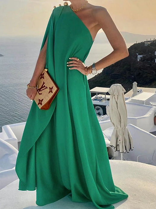 Elegant Off Shoulder Green Boho Long Maxi Dress On Sale