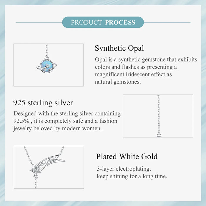 925 Sterling Silver White Gold Plated Blue Opal Planet Pendant Necklace Jewelry Sets On Sale